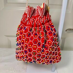 SAME DAY SHIP! JEM Red Beaded Clutch with Multicolor Accents